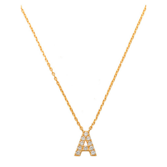 Pave A Initial Necklace 14K Gold A unique and timeless piece of jewelry that will be cherished for years to come! This stunning piece is perfect for adding a touch a personalization and style to any outfit. Professionally designed with integrity, this necklace offers up an easy read for all to admire. Choose a letter, making it a truly special and unique piece of jewelry.