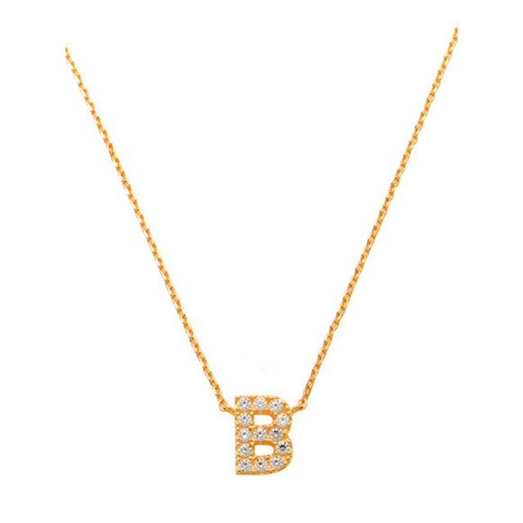 Pave B Initial Necklace 14K Gold A unique and timeless piece of jewelry that will be cherished for years to come! This stunning piece is perfect for adding a touch a personalization and style to any outfit. Professionally designed with integrity, this necklace offers up an easy read for all to admire. Choose a letter, making it a truly special and unique piece of jewelry.