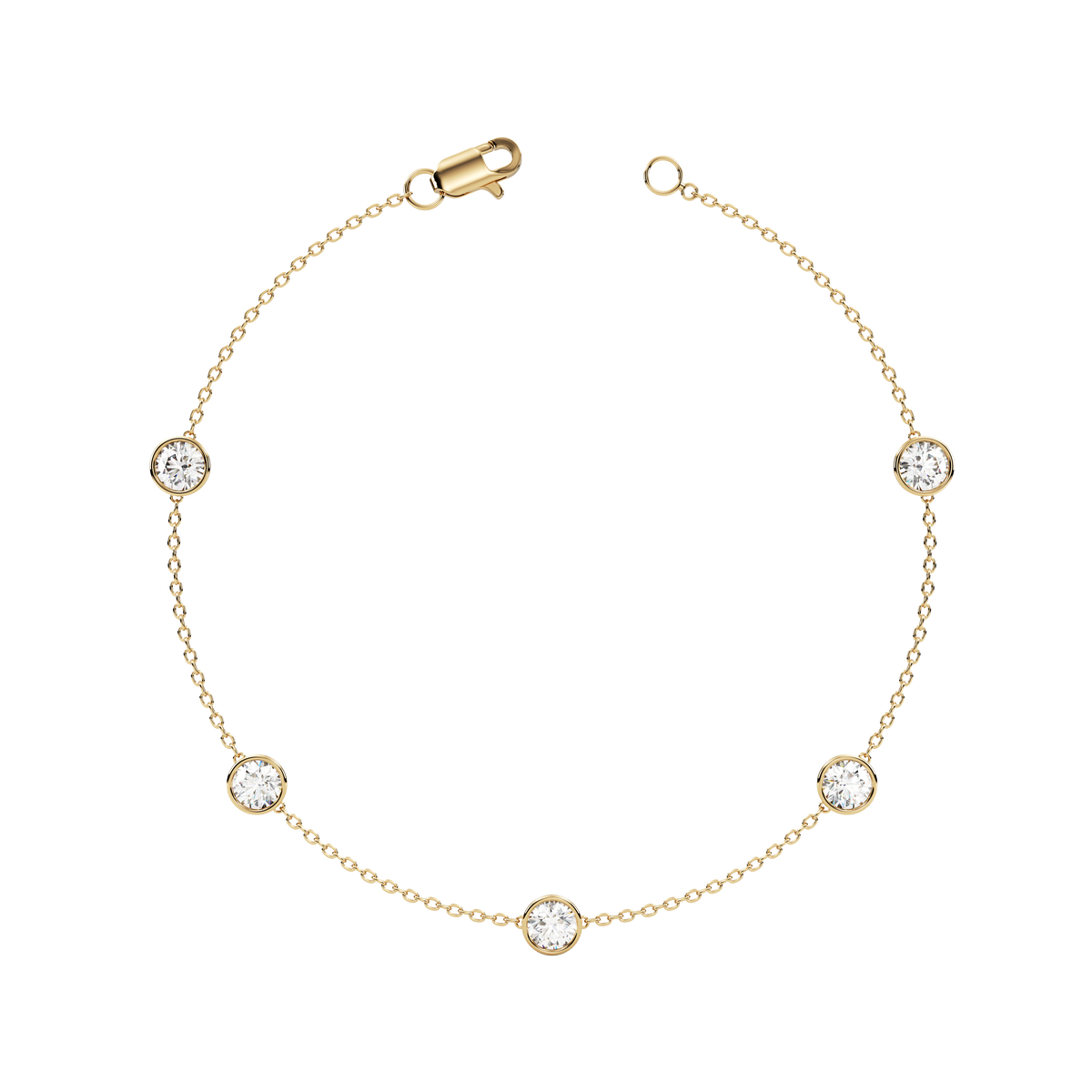 Bezel Station Bracelet 14K Gold Round Cubic Zirconia