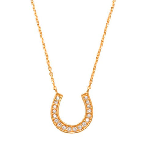 14K Gold Women's Horseshoe Necklace Add a little luck to your style in a fashionable way, with this chic horseshoe necklace crafted in Solid 14K Gold. Slender and sparkling, bring a little luck to your look. Simple and sophisticated, pave in flawless cubic zirconia to a little sparkle to your luck.