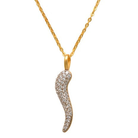 Italian Horn Necklace 14K Gold A symbol of luck, this stylish Italian Horn Necklace is crafted in fine solid 14K Gold! The necklace is a must have, beautiful and unique can be worn for a variety of occasion. Graceful and elegant the necklace is adorned with paved cubic zirconia that adds a sparkle to any outfit.