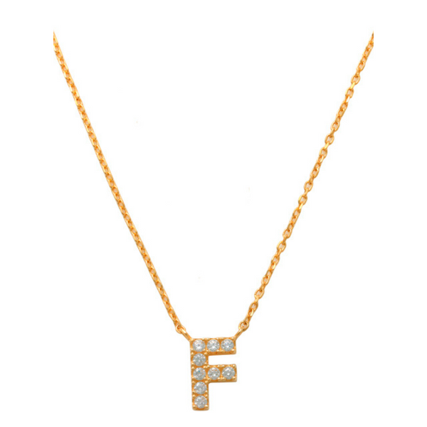 Pave F Initial Necklace 14K Gold A unique and timeless piece of jewelry that will be cherished for years to come! This stunning piece is perfect for adding a touch a personalization and style to any outfit.   Professionally designed with integrity, this necklace offers up an easy read for all to admire. Choose a letter, making it a truly special and unique piece of jewelry.