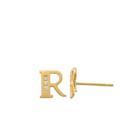 R Initial Earrings 14K Gold The perfect statement-maker for any occasion. Wear it stacked or by itself.   Each detail of the letter is carefully perfected and formed for easy reading. Simple and charming they can dress up every outfit with personalized style. These earrings are designed to be worn alone or mixed with other earrings. Your everyday earring choose just got a whole lot easier.