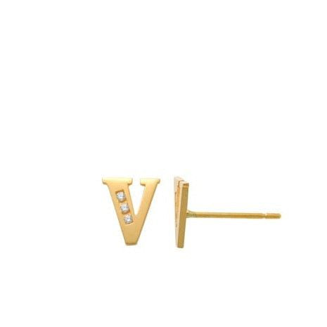 V Initial Earrings 14K Gold The perfect statement-maker for any occasion. Wear it stacked or by itself.   Each detail of the letter is carefully perfected and formed for easy reading. Simple and charming they can dress up every outfit with personalized style. These earrings are designed to be worn alone or mixed with other earrings. Your everyday earring choose just got a whole lot easier.