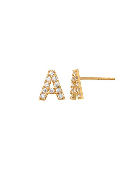 Pave A Initial Earrings 14K Gold The perfect statement-maker for any occasion. Wear it stacked or by itself.   Each detail of the letter is carefully perfected and formed for easy reading. Simple and charming they can dress up every outfit with personalized style. These earrings are designed to be worn alone or mixed with other earrings. Your everyday earring choose just got a whole lot easier.