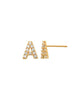 Pave A Initial Earrings 14K Gold The perfect statement-maker for any occasion. Wear it stacked or by itself.   Each detail of the letter is carefully perfected and formed for easy reading. Simple and charming they can dress up every outfit with personalized style. These earrings are designed to be worn alone or mixed with other earrings. Your everyday earring choose just got a whole lot easier.