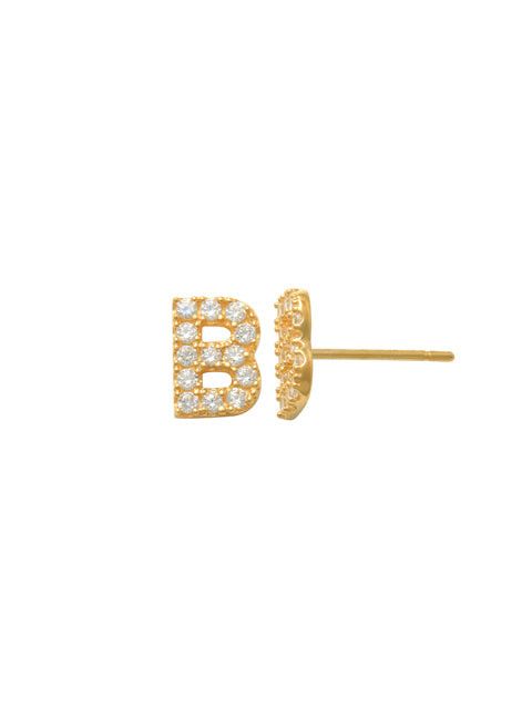 Pave B Initial Earrings 14K Gold The perfect statement-maker for any occasion. Wear it stacked or by itself.   Each detail of the letter is carefully perfected and formed for easy reading. Simple and charming they can dress up every outfit with personalized style. These earrings are designed to be worn alone or mixed with other earrings. Your everyday earring choose just got a whole lot easier.