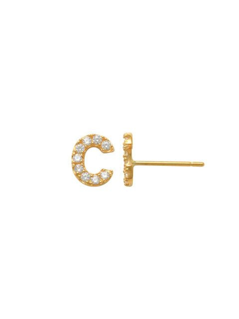 Pave C Initial Earrings 14K Gold The perfect statement-maker for any occasion. Wear it stacked or by itself.   Each detail of the letter is carefully perfected and formed for easy reading. Simple and charming they can dress up every outfit with personalized style. These earrings are designed to be worn alone or mixed with other earrings. Your everyday earring choose just got a whole lot easier.