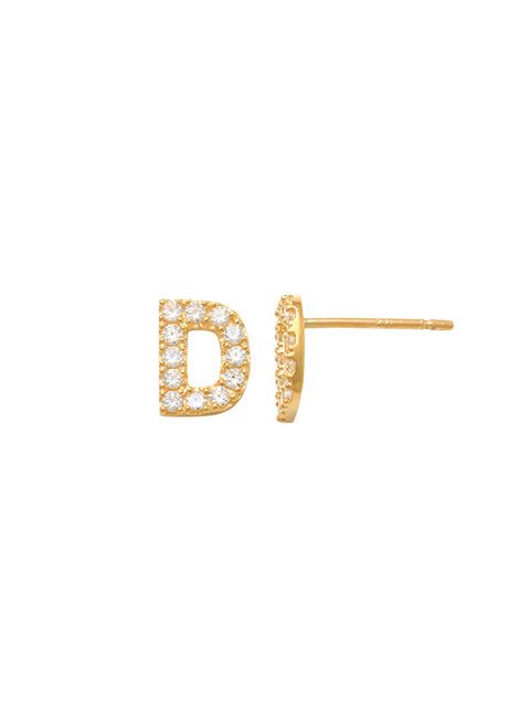 Pave D Initial Earrings 14K Gold The perfect statement-maker for any occasion. Wear it stacked or by itself.   Each detail of the letter is carefully perfected and formed for easy reading. Simple and charming they can dress up every outfit with personalized style. These earrings are designed to be worn alone or mixed with other earrings. Your everyday earring choose just got a whole lot easier.