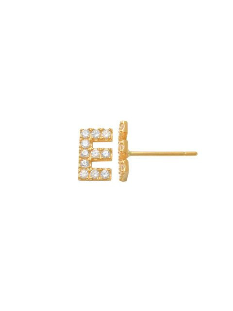 Pave E Initial Earrings 14K Gold The perfect statement-maker for any occasion. Wear it stacked or by itself.   Each detail of the letter is carefully perfected and formed for easy reading. Simple and charming they can dress up every outfit with personalized style. These earrings are designed to be worn alone or mixed with other earrings. Your everyday earring choose just got a whole lot easier.