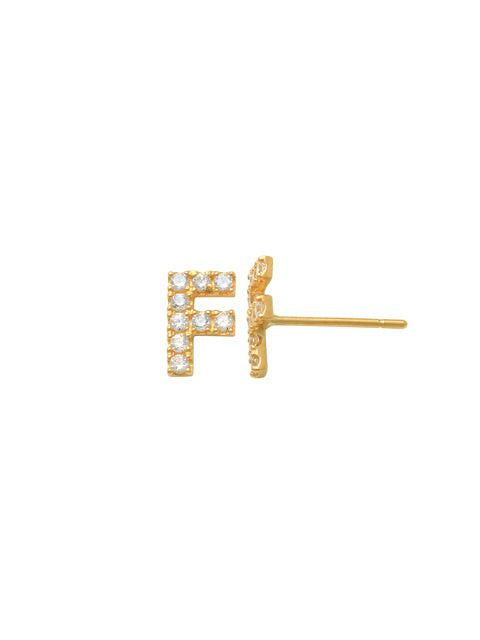 Pave F Initial Earrings 14K Gold The perfect statement-maker for any occasion. Wear it stacked or by itself.   Each detail of the letter is carefully perfected and formed for easy reading. Simple and charming they can dress up every outfit with personalized style. These earrings are designed to be worn alone or mixed with other earrings. Your everyday earring choose just got a whole lot easier.