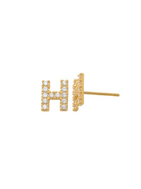 Pave H Initial Earrings 14K Gold The perfect statement-maker for any occasion. Wear it stacked or by itself.   Each detail of the letter is carefully perfected and formed for easy reading. Simple and charming they can dress up every outfit with personalized style. These earrings are designed to be worn alone or mixed with other earrings. Your everyday earring choose just got a whole lot easier.