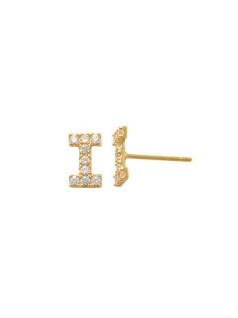 Pave I Initial Earrings 14K Gold The perfect statement-maker for any occasion. Wear it stacked or by itself.   Each detail of the letter is carefully perfected and formed for easy reading. Simple and charming they can dress up every outfit with personalized style. These earrings are designed to be worn alone or mixed with other earrings. Your everyday earring choose just got a whole lot easier.