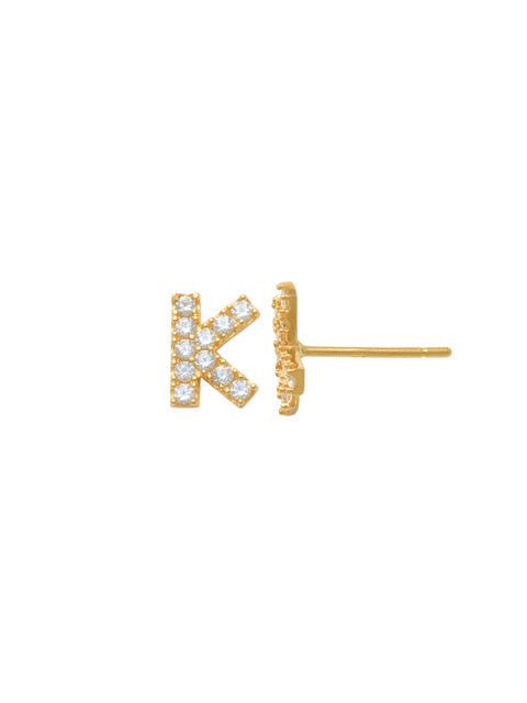 Pave K Initial Earrings 14K Gold The perfect statement-maker for any occasion. Wear it stacked or by itself.   Each detail of the letter is carefully perfected and formed for easy reading. Simple and charming they can dress up every outfit with personalized style. These earrings are designed to be worn alone or mixed with other earrings. Your everyday earring choose just got a whole lot easier.