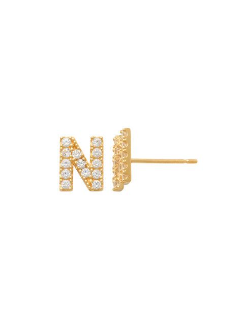 Pave N Initial Earrings 14K Gold The perfect statement-maker for any occasion. Wear it stacked or by itself.   Each detail of the letter is carefully perfected and formed for easy reading. Simple and charming they can dress up every outfit with personalized style. These earrings are designed to be worn alone or mixed with other earrings. Your everyday earring choose just got a whole lot easier.