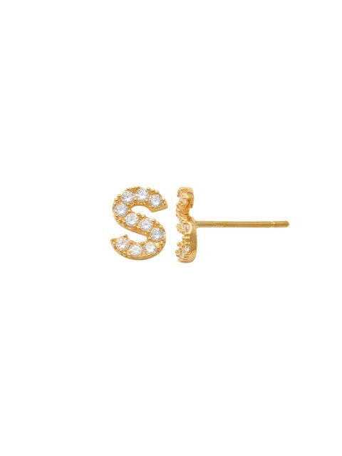 Pave S Initial Earrings 14K Gold The perfect statement-maker for any occasion. Wear it stacked or by itself.   Each detail of the letter is carefully perfected and formed for easy reading. Simple and charming they can dress up every outfit with personalized style. These earrings are designed to be worn alone or mixed with other earrings. Your everyday earring choose just got a whole lot easier.