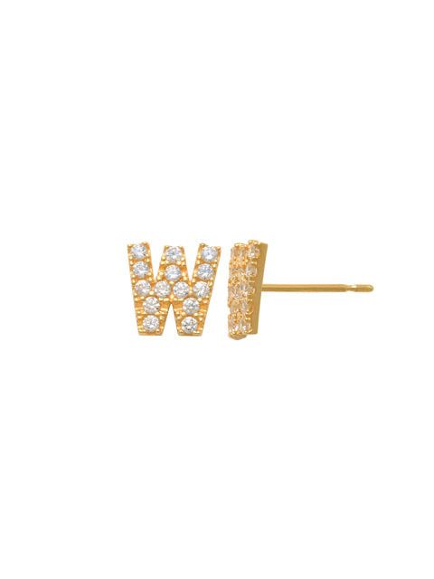 Pave W Initial Earrings 14K Gold The perfect statement-maker for any occasion. Wear it stacked or by itself.   Each detail of the letter is carefully perfected and formed for easy reading. Simple and charming they can dress up every outfit with personalized style. These earrings are designed to be worn alone or mixed with other earrings. Your everyday earring choose just got a whole lot easier.
