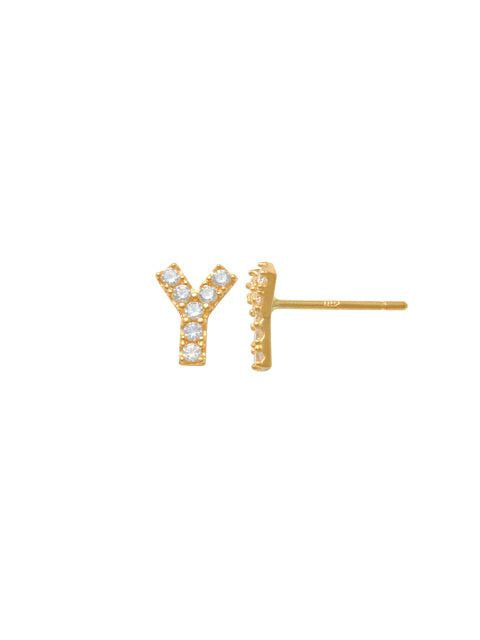 Pave Y Initial Earrings 14K Gold The perfect statement-maker for any occasion. Wear it stacked or by itself.   Each detail of the letter is carefully perfected and formed for easy reading. Simple and charming they can dress up every outfit with personalized style. These earrings are designed to be worn alone or mixed with other earrings. Your everyday earring choose just got a whole lot easier.