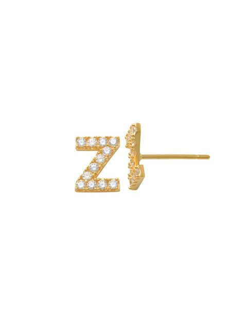 Pave Z Initial Earrings 14K Gold The perfect statement-maker for any occasion. Wear it stacked or by itself.   Each detail of the letter is carefully perfected and formed for easy reading. Simple and charming they can dress up every outfit with personalized style. These earrings are designed to be worn alone or mixed with other earrings. Your everyday earring choose just got a whole lot easier.