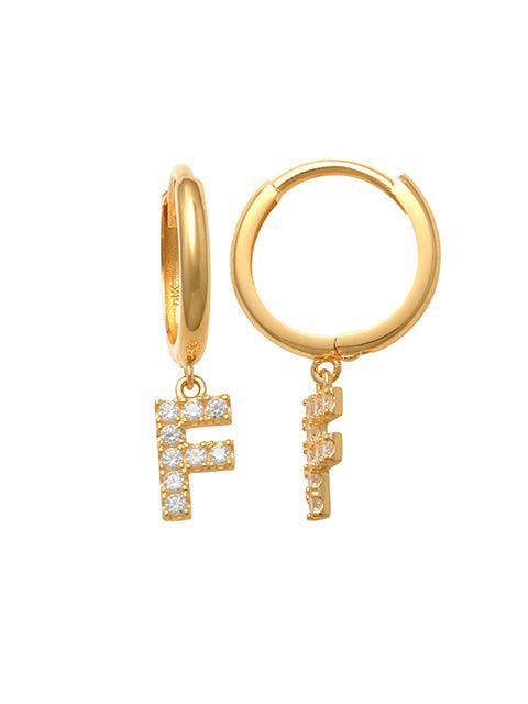 Dangling F Initial Huggie Earrings 14K Gold The perfect statement-maker for any occasion. Wear it stacked or by itself.   Each detail of the letter is carefully perfected and formed for easy reading. Simple and charming they can dress up every outfit with personalized style. These earrings are designed to be worn alone or mixed with other earrings. Your everyday earring choose just got a whole lot easier.