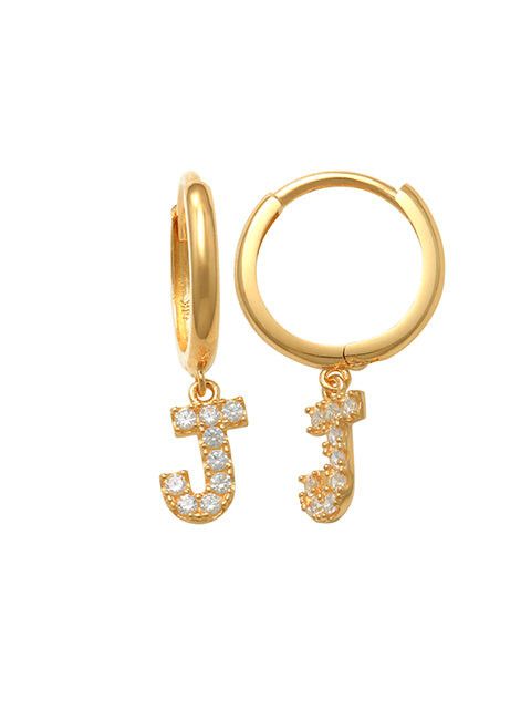 Dangling J Initial Huggie Earrings 14K Gold The perfect statement-maker for any occasion. Wear it stacked or by itself.   Each detail of the letter is carefully perfected and formed for easy reading. Simple and charming they can dress up every outfit with personalized style. These earrings are designed to be worn alone or mixed with other earrings. Your everyday earring choose just got a whole lot easier.