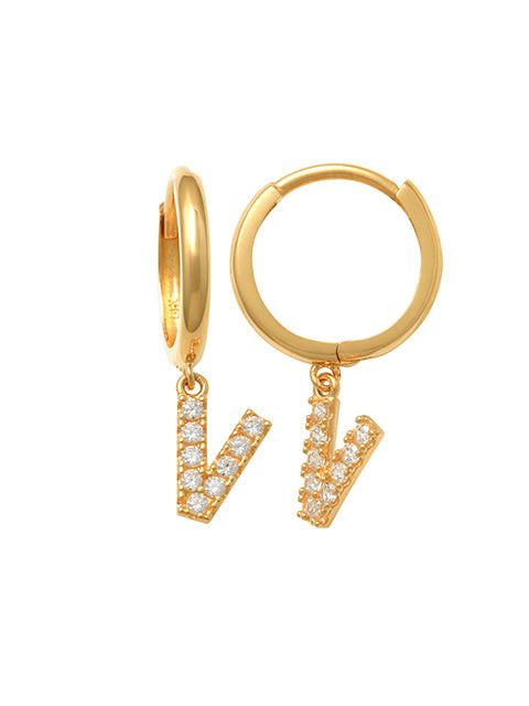 Dangling V Initial Huggie Earrings 14K Gold The perfect statement-maker for any occasion. Wear it stacked or by itself.   Each detail of the letter is carefully perfected and formed for easy reading. Simple and charming they can dress up every outfit with personalized style. These earrings are designed to be worn alone or mixed with other earrings. Your everyday earring choose just got a whole lot easier.