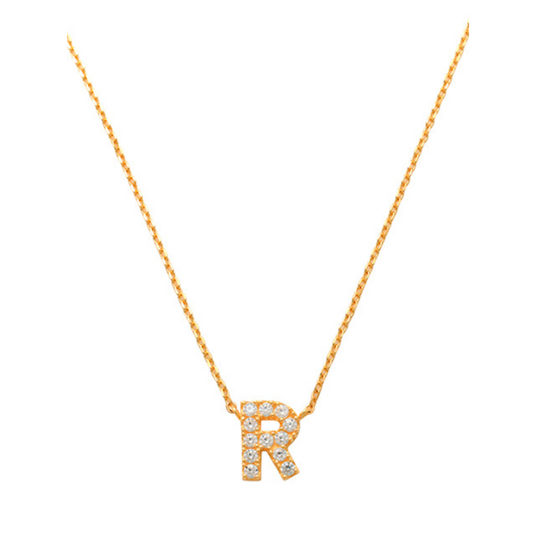 Pave R Initial Necklace 14K Gold A unique and timeless piece of jewelry that will be cherished for years to come! This stunning piece is perfect for adding a touch a personalization and style to any outfit.   Professionally designed with integrity, this necklace offers up an easy read for all to admire. Choose a letter, making it a truly special and unique piece of jewelry.
