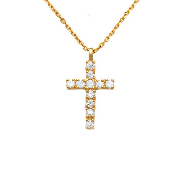 14K Gold Cross Necklace Chic style meets divine beauty, radiate your faith with some fashion! Pretty and meaningful, this gold cross necklace will be your new favorite with its classic and elegant style. This stylish necklace features a traditional cross embellished with a touch of sparkle.