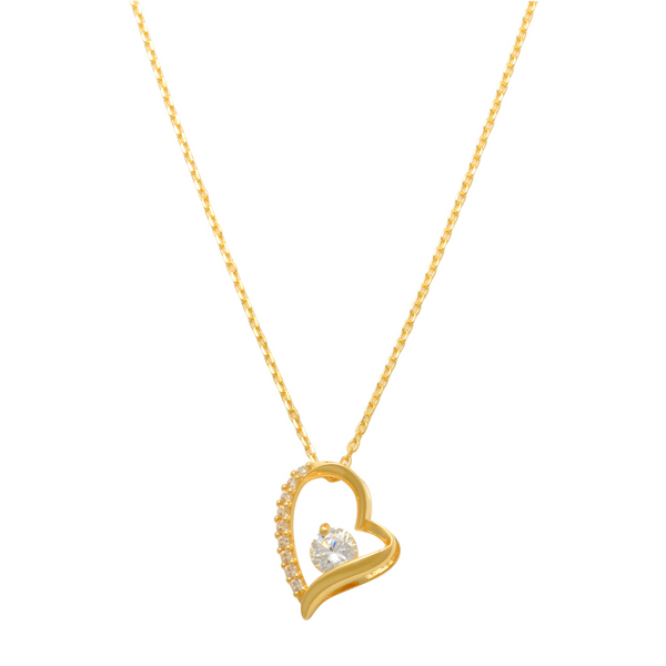 Heart Necklace 14K Gold Beautiful and elegant, this heart necklace holds a sparkling stone situated in the center that is sure to bring a dazzle to your outfit.  Sure to become a treasured piece, this heart necklace is perfect for any occasion. Whether for yourself or a loved one, it is sure to impress.