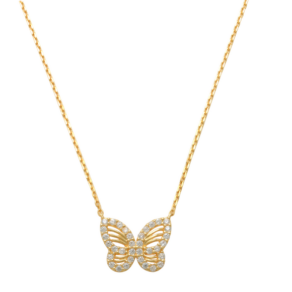 Fluted Butterfly Necklace 14K Gold As striking as the natural beauty of a butterfly, sure to be enjoyed, this sparkling and petite fluted butterfly necklace is sure a way to bring a sparkle to your outfit. Our butterfly necklace are an exquisite and easy piece to wear daily. A simple yet elegant necklace surely to looks perfect worn alone or, create your own unique style by layering with other necklaces.