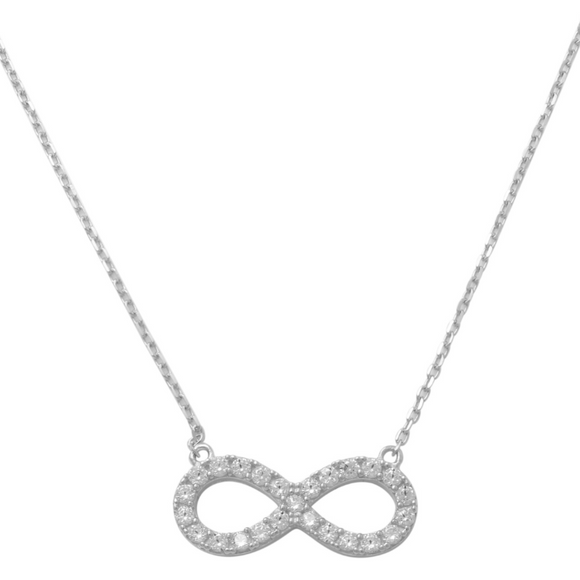 Pave Infinity Necklace 14K White Gold A symbol of eternal love, our Pave Infinity Necklace is a timeless piece of designer fine jewelry with an elegant design. Add something truly unique to your style gracefully wear a beautiful necklace, embrace the everlasting love.