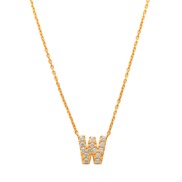 Pave W Initial Necklace 14K Gold A unique and timeless piece of jewelry that will be cherished for years to come! This stunning piece is perfect for adding a touch a personalization and style to any outfit.   Professionally designed with integrity, this necklace offers up an easy read for all to admire. Choose a letter, making it a truly special and unique piece of jewelry.