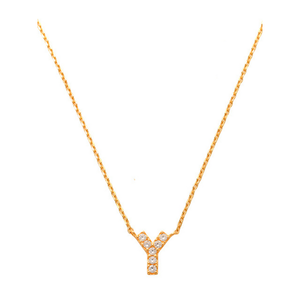 Pave Y Initial Necklace 14K Gold A unique and timeless piece of jewelry that will be cherished for years to come! This stunning piece is perfect for adding a touch a personalization and style to any outfit.   Professionally designed with integrity, this necklace offers up an easy read for all to admire. Choose a letter, making it a truly special and unique piece of jewelry.