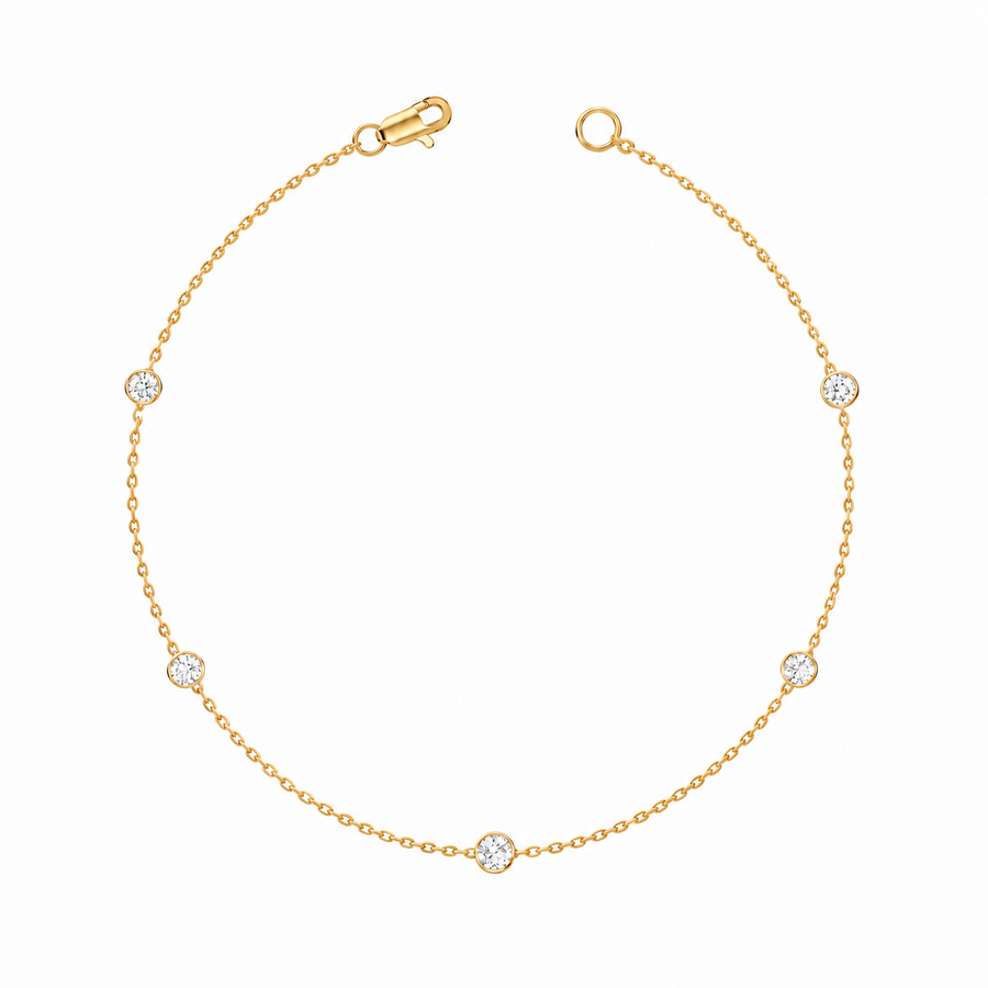 Bezel Station Bracelet 14K Gold Round Cubic Zirconia