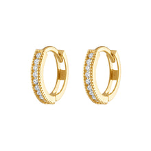 Beaded Pave Hoop Huggie Earrings 14K Gold