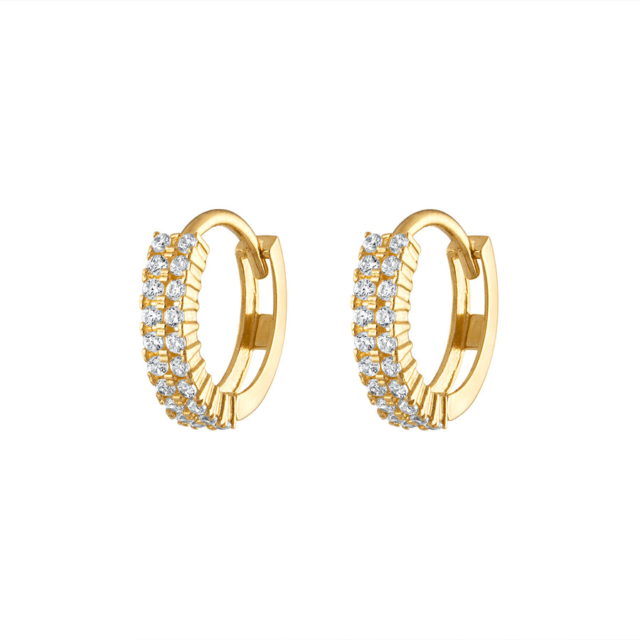 Double Row Pave Hoop Huggie Earrings 14K Gold