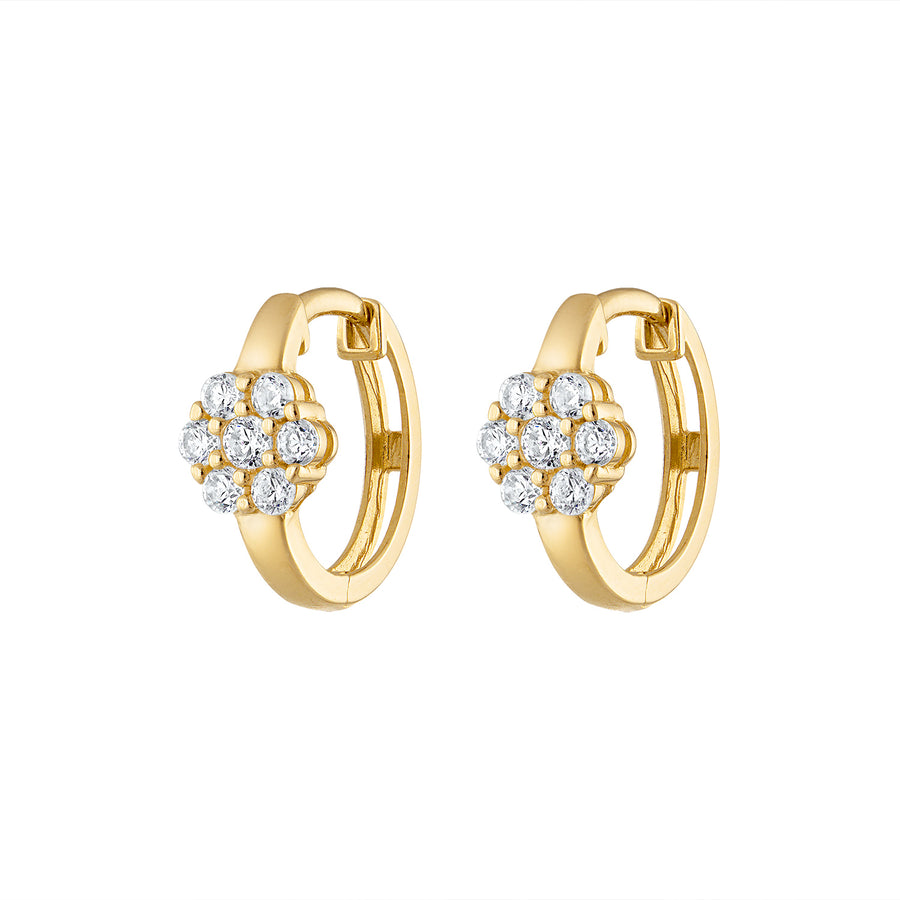 Cluster Flower Hoop Earrings 14K Gold