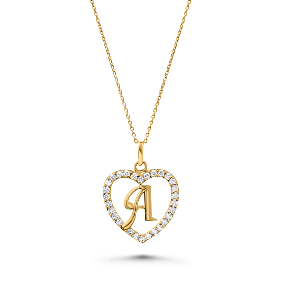 Pave Heart Initial Necklace