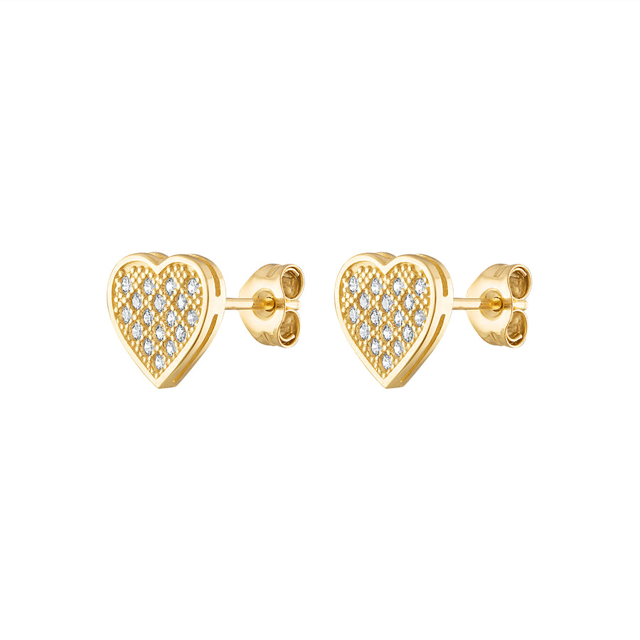 Pave Heart Stud Earrings 14K Gold