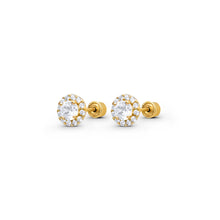 14K Gold Halo Birthstone Earrings