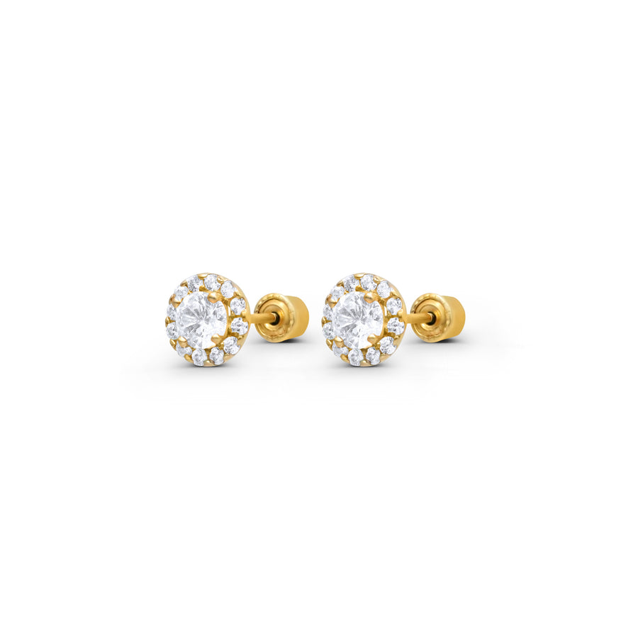 14K Gold Halo Birthstone Earrings