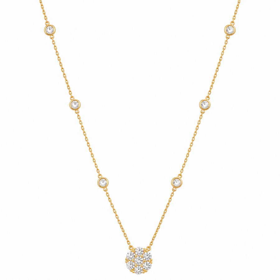 Cluster Flower Beaded Necklace 14K Gold