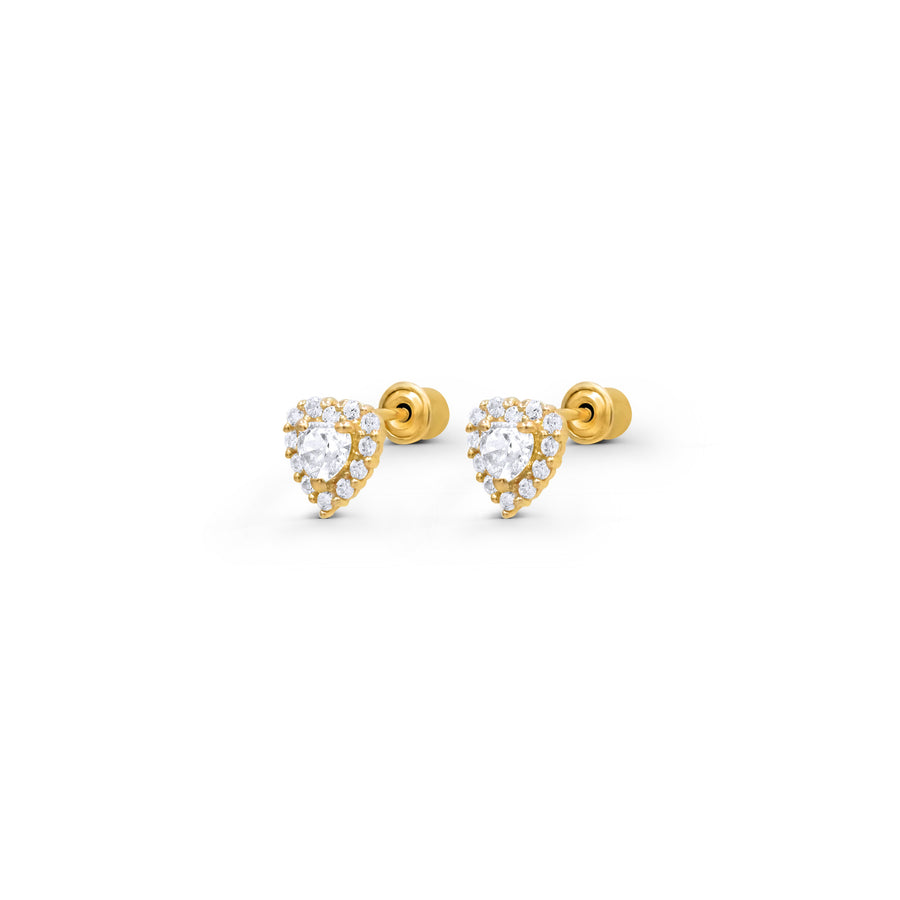 14K Gold Halo Heart Birthstone Earrings