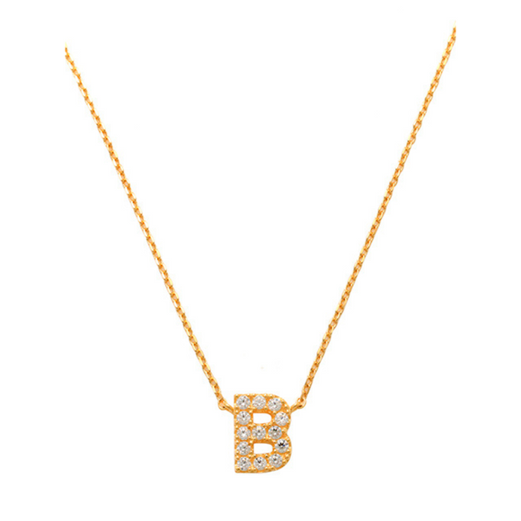 Pave B Initial Necklace 14K Gold A unique and timeless piece of jewelry that will be cherished for years to come! This stunning piece is perfect for adding a touch a personalization and style to any outfit.   Professionally designed with integrity, this necklace offers up an easy read for all to admire. Choose a letter, making it a truly special and unique piece of jewelry. 