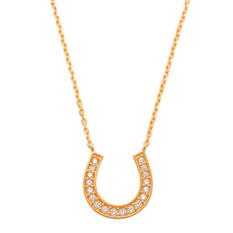 14K Gold Women's Horseshoe Necklace Add a little luck to your style in a fashionable way, with this chic horseshoe necklace crafted in Solid 14K Gold.  Slender and sparkling, bring a little luck to your look. Simple and sophisticated, pave in flawless cubic zirconia to a little sparkle to your luck.