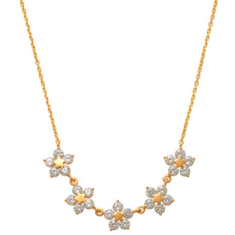 Linked Flower Necklace 14K Gold Make your neckline blossom with the addition of this pretty linked flower necklace!  An exquisite and easy piece to wear daily. A simple yet elegant necklace surely to looks perfect worn alone or, create your own unique style by layering with other necklaces.