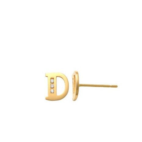 14K CZ Initial Letters Stud Earrings