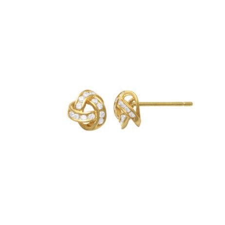 Pave Love Knot Earrings 14K Gold Just the perfect touch to enhance your everyday look. These Solid 14K Gold love knot stud earrings are crafted in a beautiful design to enhance any ensemble.  The most classic pair from of earrings, these chic, embezzled with cubic zirconia to add a sparkle. are subtle enough for the everyday. Love knots symbolize an unbreakable bond that will stand the test of time. A reminder of both self-love and love for others.