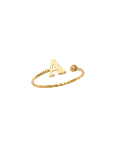 14K Gold Letter A Ring This trendy ring is an amazing statement. Lightweight durable and a sparkle to catch anyones eyes.   Each detail of the letter is carefully perfected and formed for easy reading. Simple and charming they can dress up every outfit with personalized style. Your everyday ring choose just got a whole lot easier. 