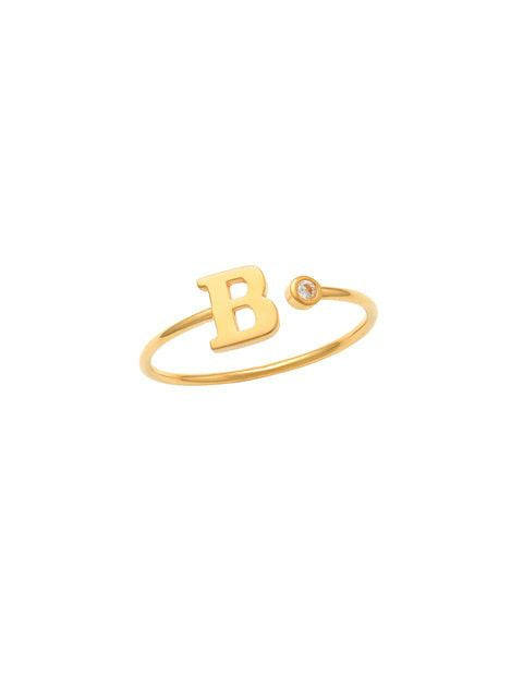14K Gold Letter B Ring This trendy ring is an amazing statement. Lightweight durable and a sparkle to catch anyones eyes.   Each detail of the letter is carefully perfected and formed for easy reading. Simple and charming they can dress up every outfit with personalized style. Your everyday ring choose just got a whole lot easier. 